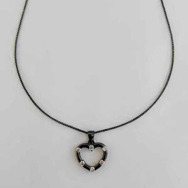 COLAR RÓDIO NEGRO PINGENTE CORAÇÃO COM ZIRCÔNIAS CRISTAL