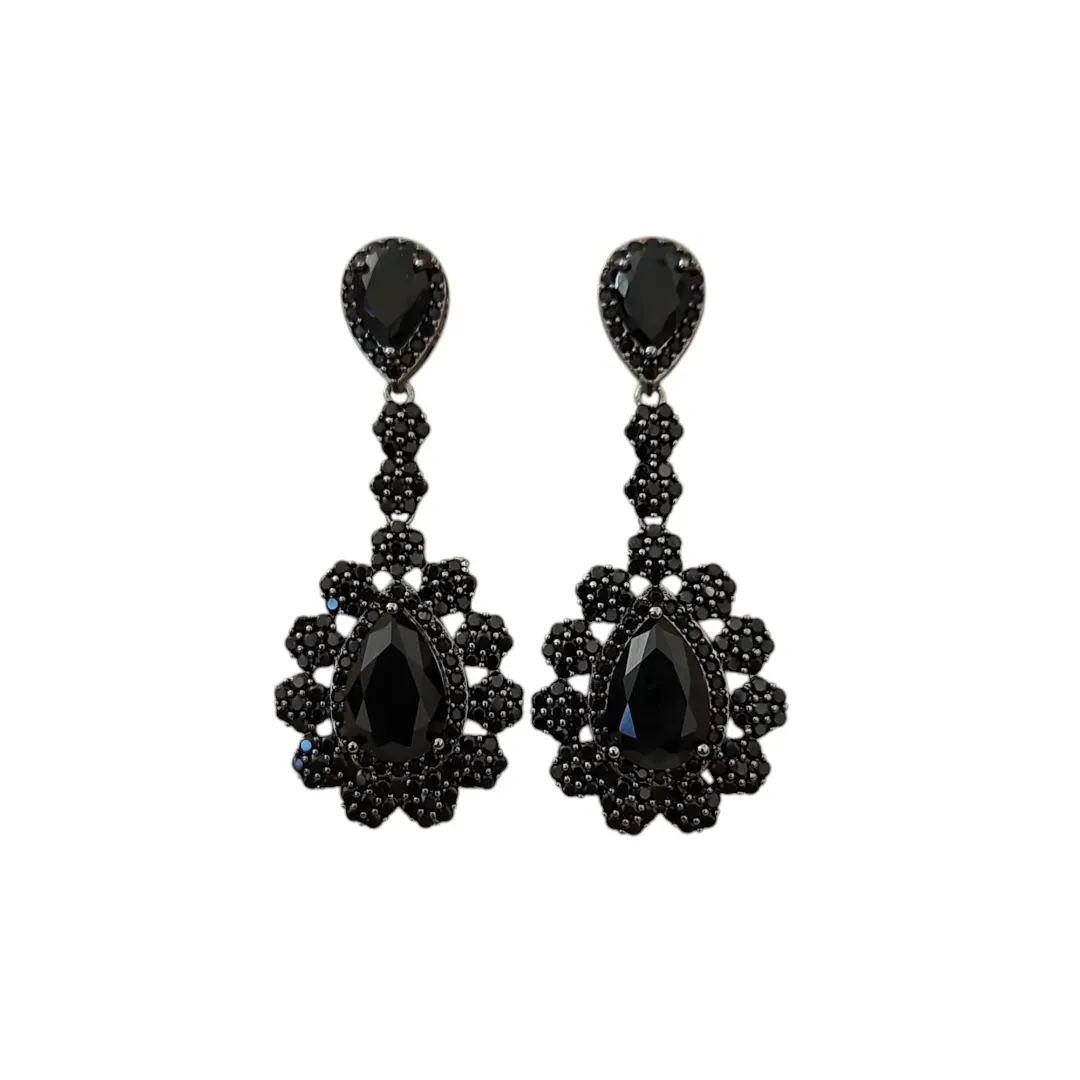BRINCO FESTA RÓDIO NEGRO ZIRCÔNIA NEGRA CRAVEJADO