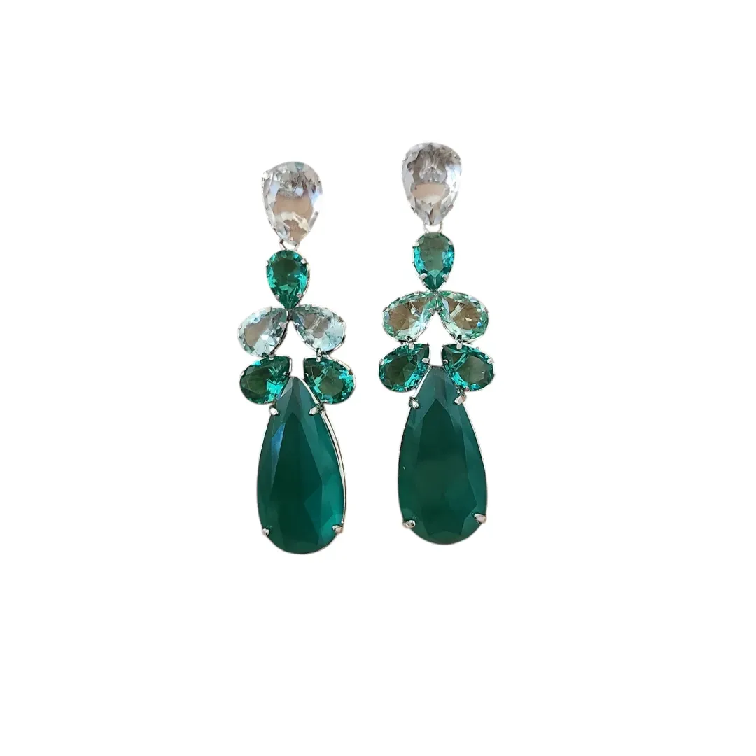BRINCOS LUXO PEDRAS FORMAS TONS DE VERDE