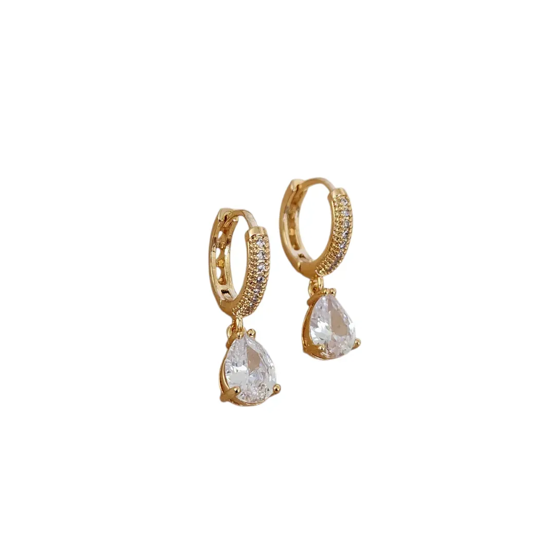 BRINCO ARGOLINHA GANCHO GOTA CRISTAL