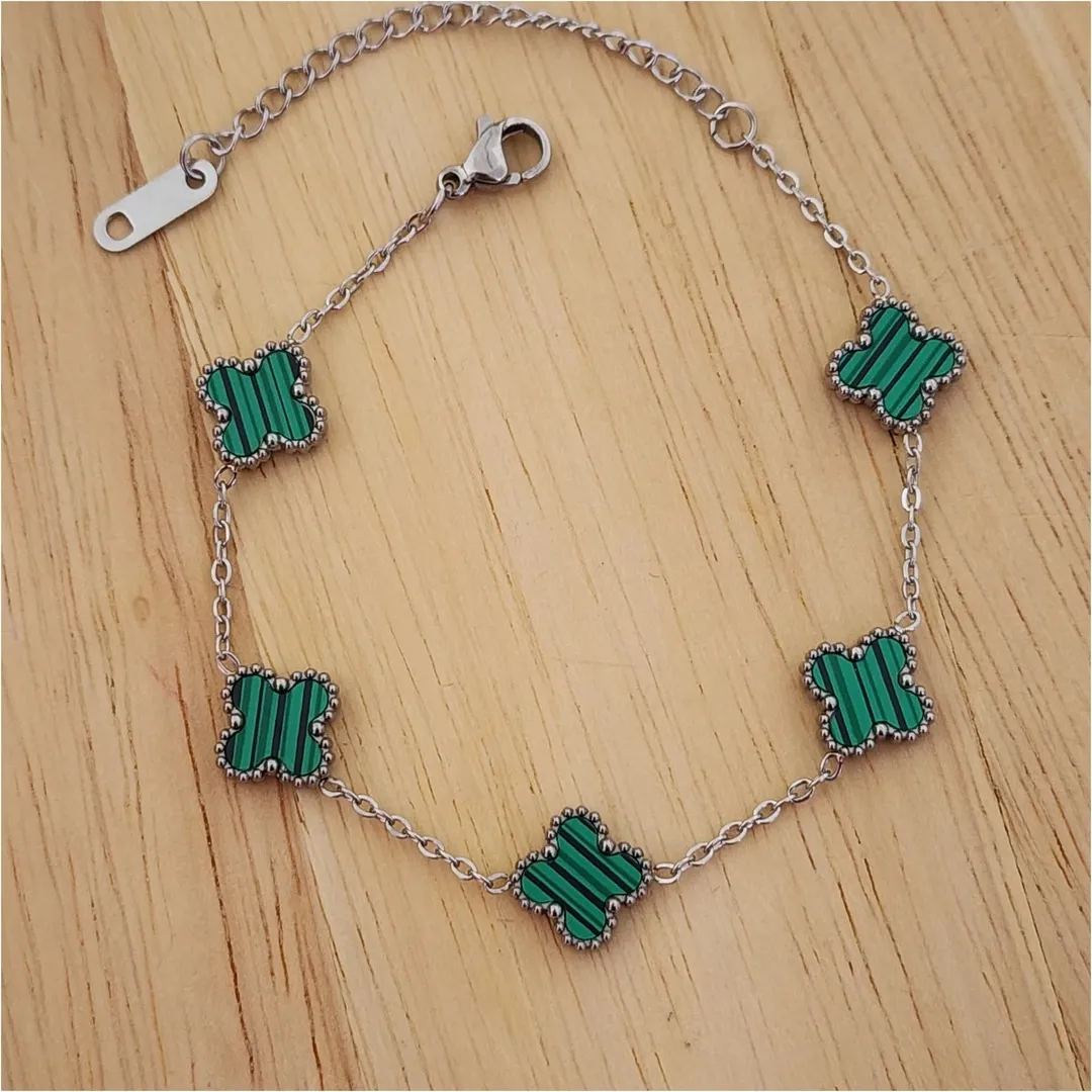 PULSEIRA AÇO CINCO TREVOS VERDE M