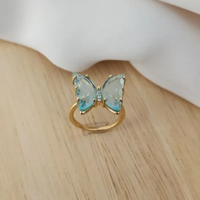 ANEL DOURADO BORBOLETA AZUL