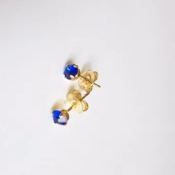 BRINCO DOURADO PONTINHO DE LUZ AZUL ESCURO
