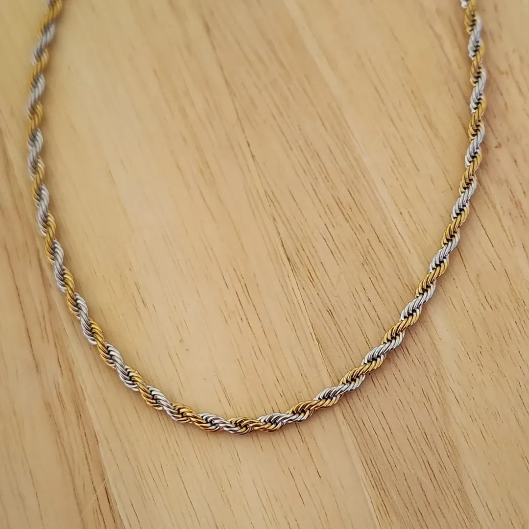 COLAR AÇO CORDÃO BAIANO DOURADO COM PRATA