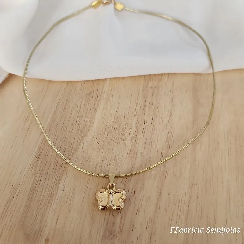 COLAR COURINHO DOURADO PINGENTE BORBOLETA
