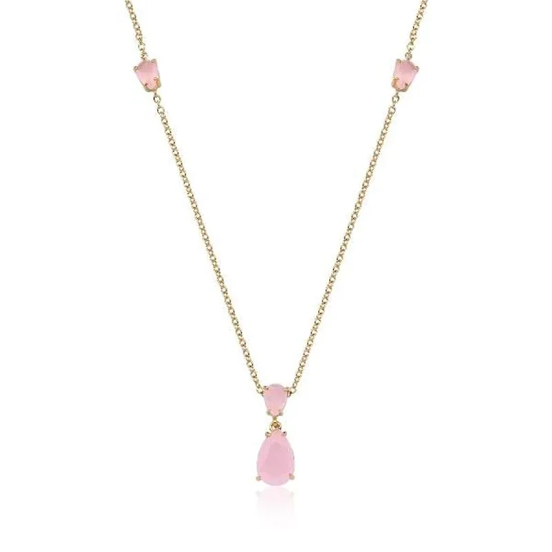 COLAR DOURADO PINGENTE QUARTZO ROSA
