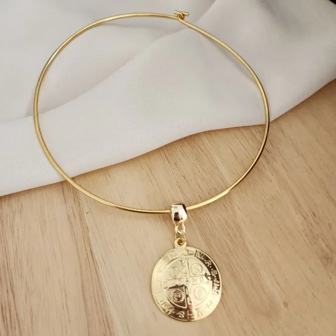 COLAR GARGANTILHA PINGENTE MEDALHA DE SÃO BENTO