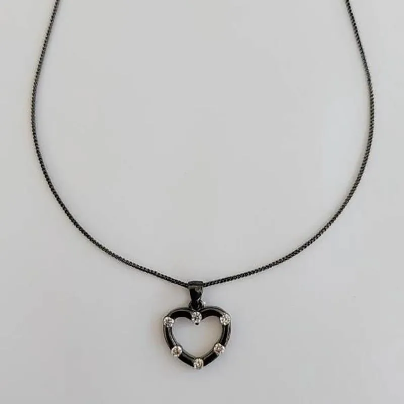 COLAR RÓDIO NEGRO PINGENTE CORAÇÃO COM ZIRCÔNIAS CRISTAL