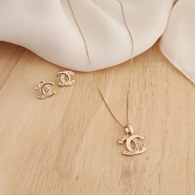 CONJUNTO CH DOURADO CRAVEJADO COM MICROZIRCÔNIAS CRISTAL