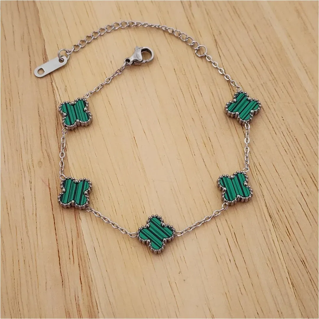 PULSEIRA AÇO CINCO TREVOS VERDE M