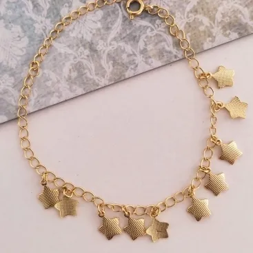 PULSEIRA DOURADA ESTRELAS TRABALHADA
