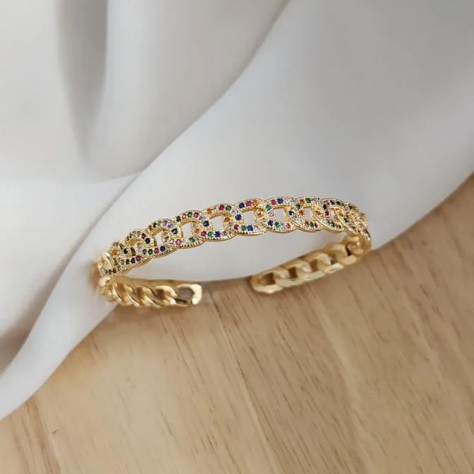 BRACELETE CRAVEJADO EM MICROZIRCÔNIAS COLORIDAS ESTILO CORRENTE