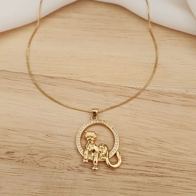 COLAR DOURADO PANTERA DETALHE EM MICROZIRCÔNIAS CRISTAL