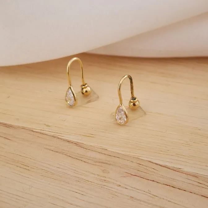 BRINCO DOURADO GOTA ZIRCÔNIA CRISTAL FECHO DE BOLINHA