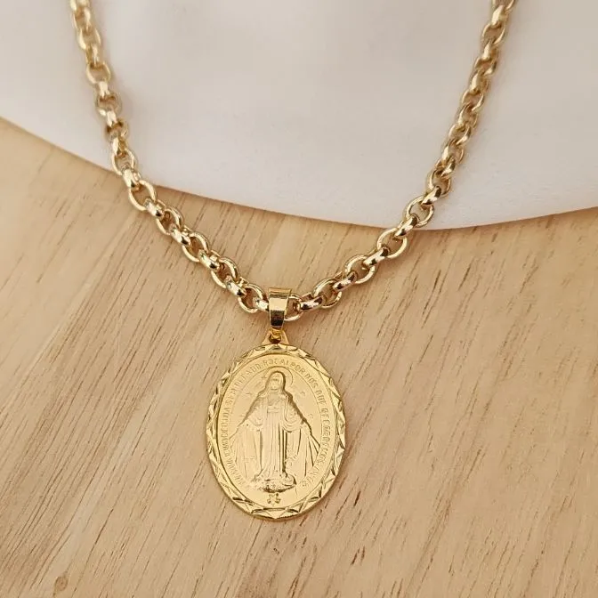 COLAR ELOS COM PINGENTE DOURADO NOSSA SENHORA DAS GRAÇAS