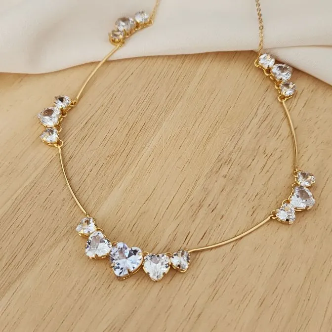 COLAR LUXO PEDRAS CORAÇÕES CRISTAL