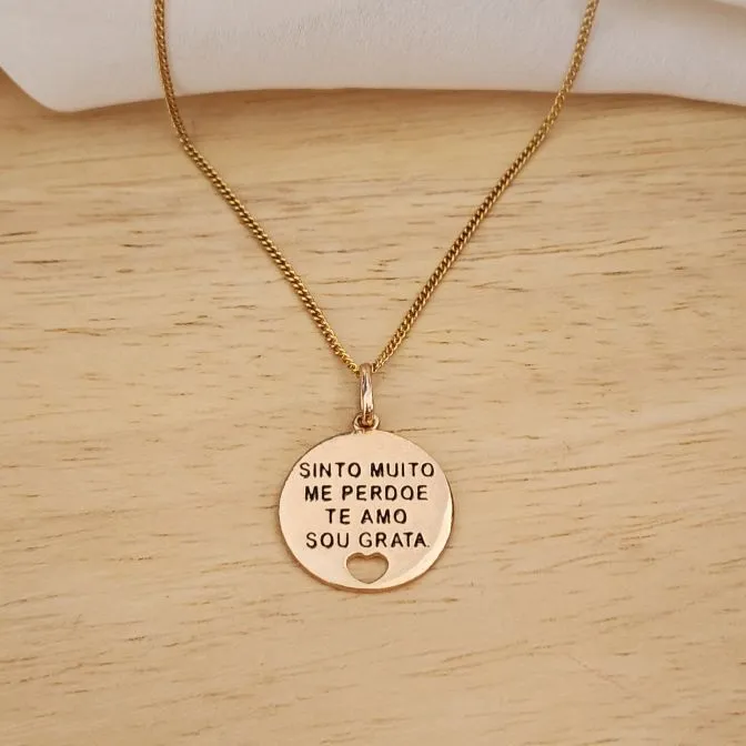 COLAR PINGENTE HO'HOPONOPONO DOURADO - SINTO MUITO, ME PERDOE, TE AMO, SOU GRATA
