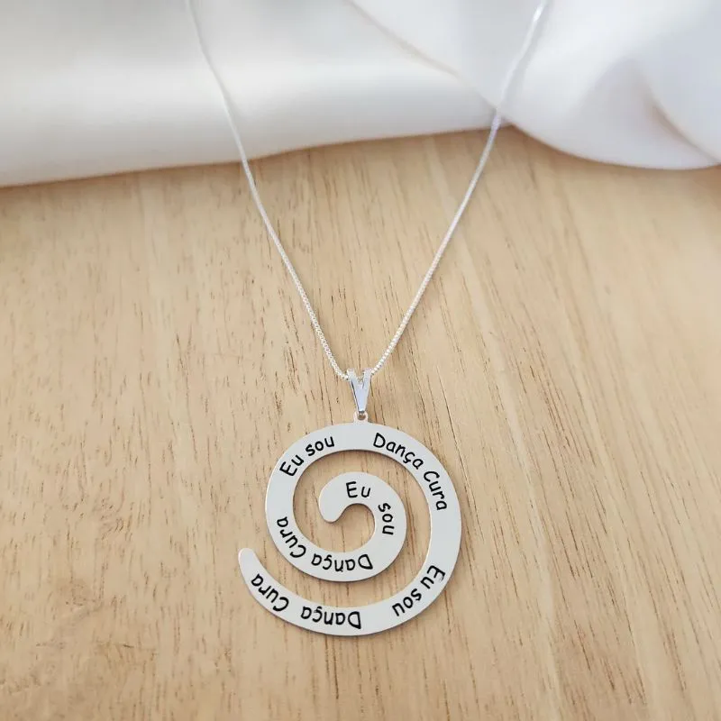 COLAR PRATA CORRENTE VENEZIANA MANDALA ESPIRAL 
