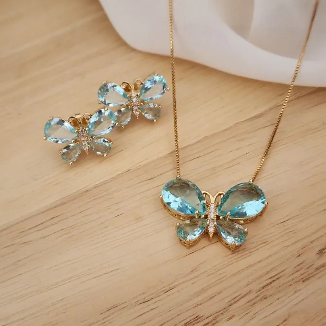 CONJUNTO DOURADO BORBOLETA ZIRCÔNIA