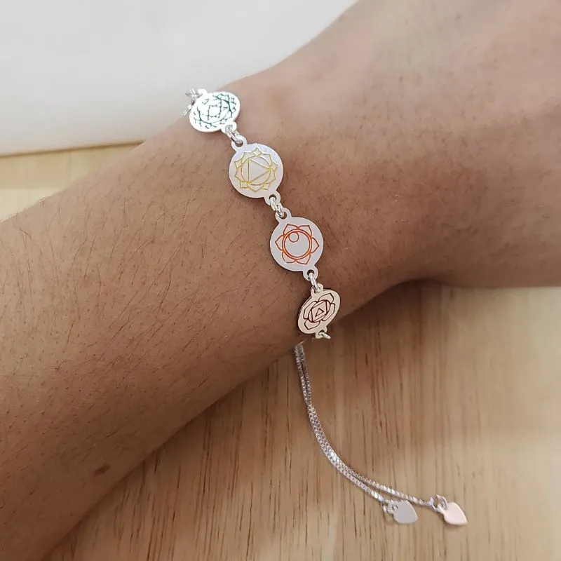 PULSEURA SHAMBALA VENEZIANA COM PINGENTE MANDALA 7 CHAKRAS COLOR