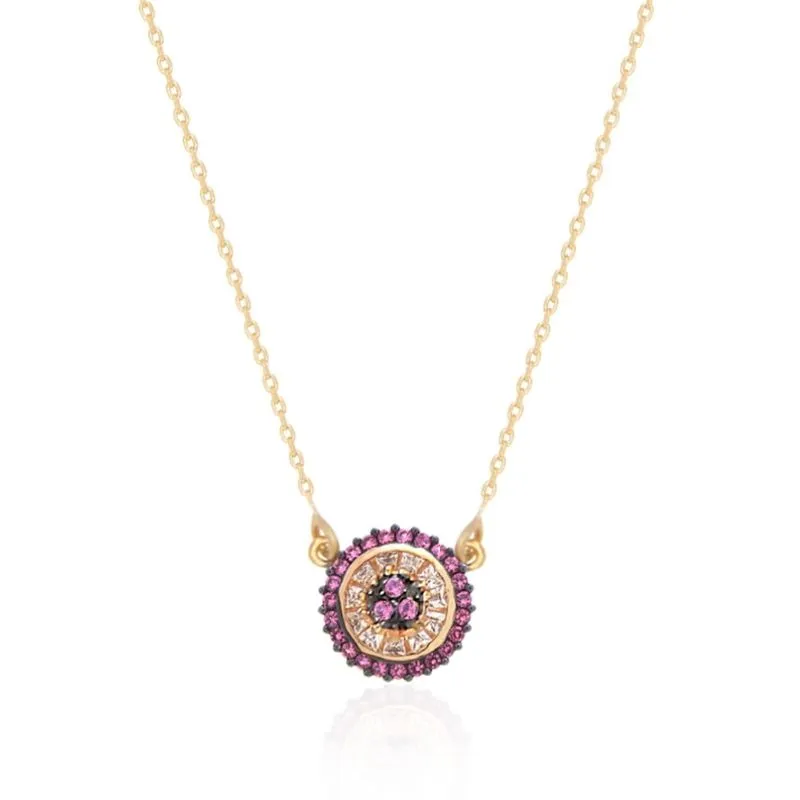 COLAR DOURADO PINGENTE PIZZA MICROZIRCÔNIAS CRISTAL E ROSA
