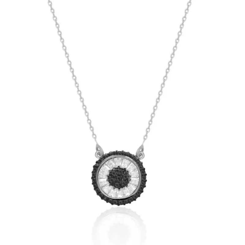 COLAR RÓDIO BRANCO PINGENTE PIZZA MICROZIRCÔNIAS CRISTAL E PRETAS M