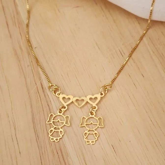 COLAR VENEZIANA DOURADO MENINAS CORAÇÕES