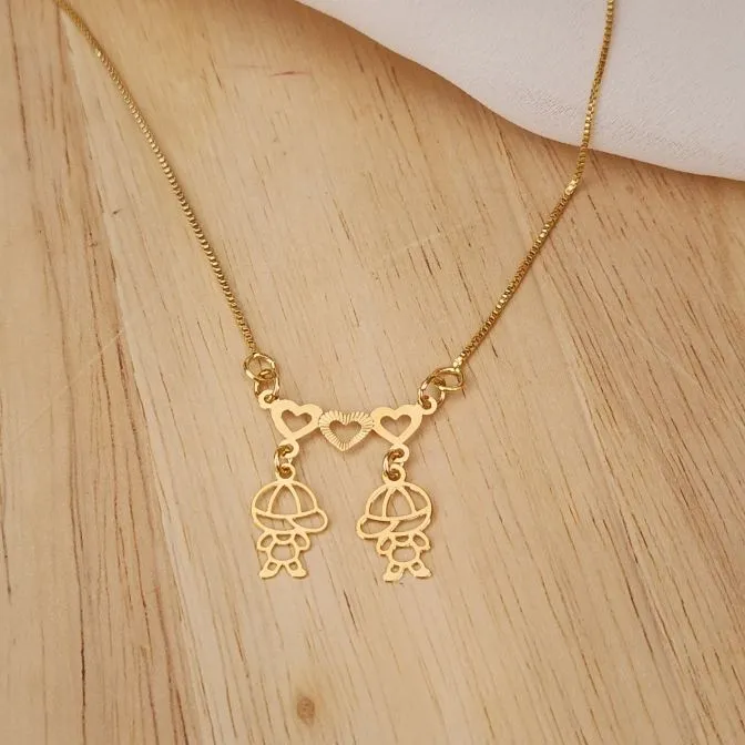 COLAR VENEZIANA DOURADO MENINOS CORAÇÕES