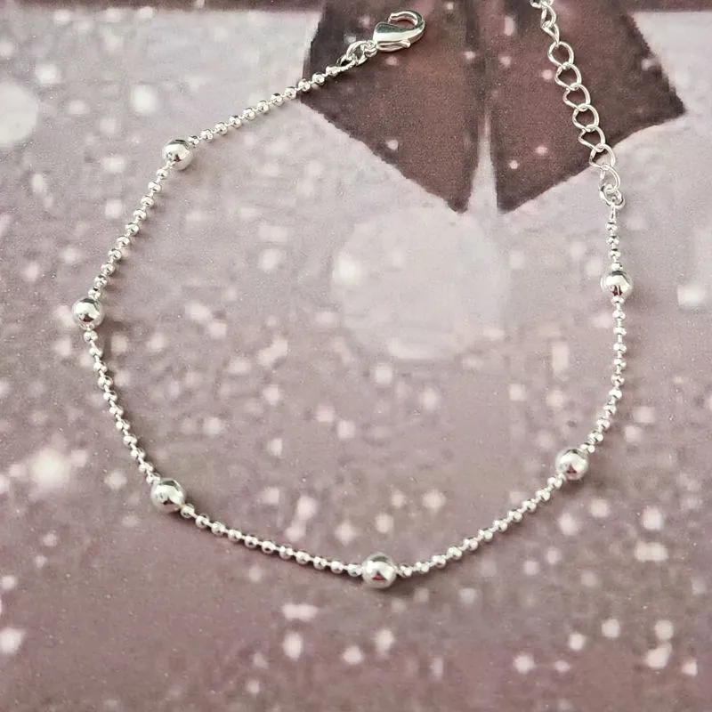 PULSEIRA CORRENTE DE BOLINHAS COM BOLAS PRATA 17CM + 5CM