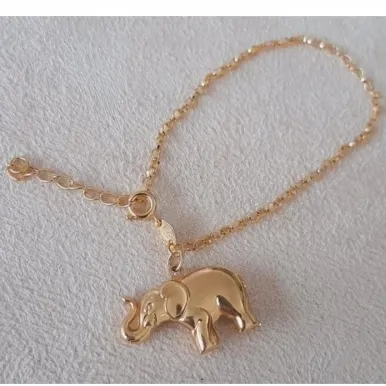 PULSEIRA DOURADA CORRENTE ELOS DE CORAÇÃO PINGENTE ELEFANTE