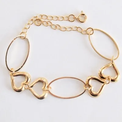 PULSEIRA DOURADA ELOS OVAIS E CORAÇÕES