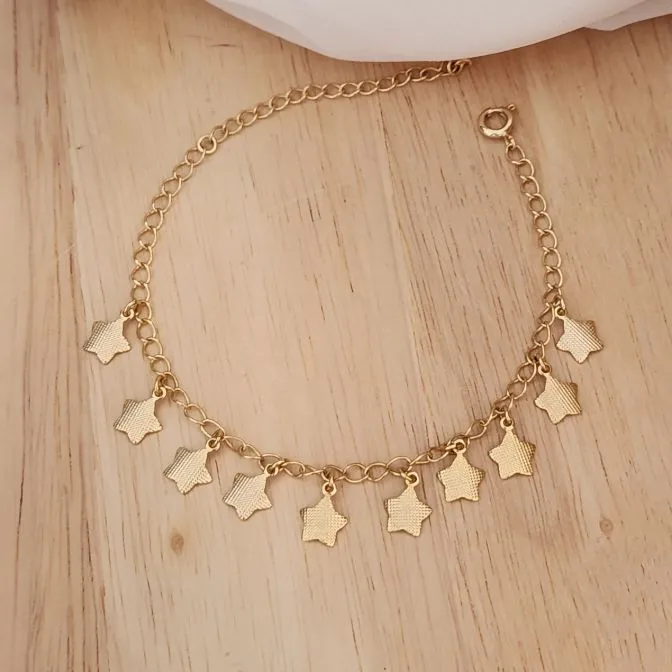 PULSEIRA DOURADA ESTRELAS TRABALHADA