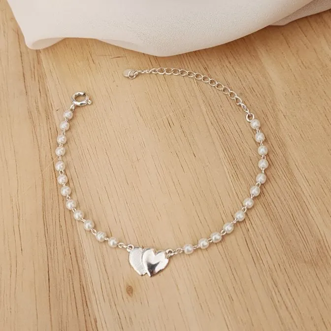 PULSEIRA RÓDIO BRANCO CORRENTE PÉROLA PINGENTE CORAÇÃO
